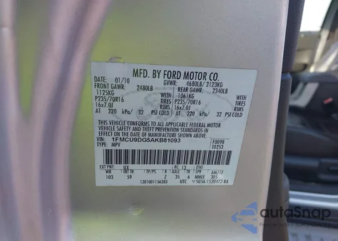 2010 Ford Escape Xlt из США, поврежденный, VIN 1FMCU9DG5AKB81093